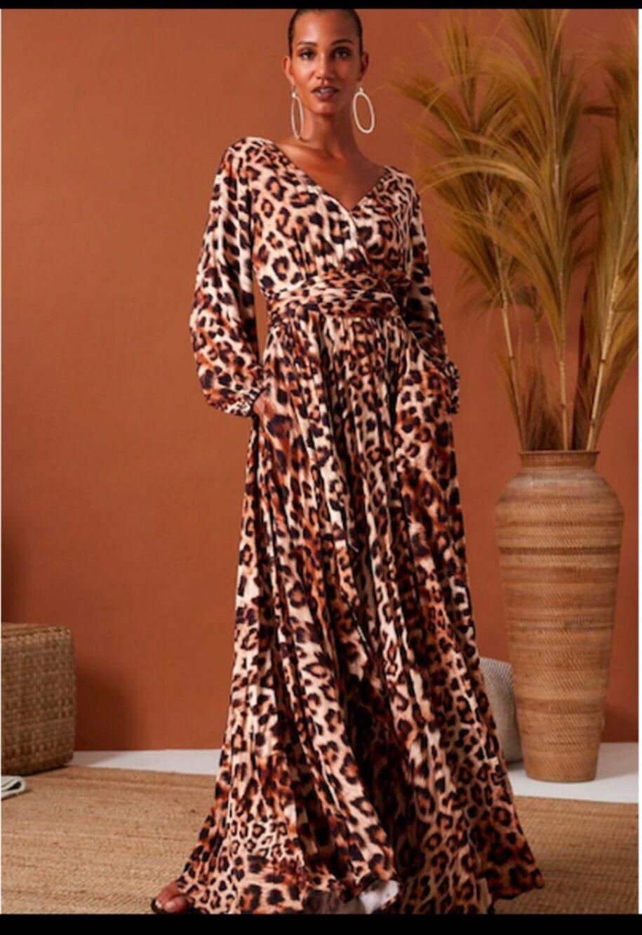 Erika Pena Sahara Short Sleeve Animal Print Wrap Belt Maxi Dress Size XS/S